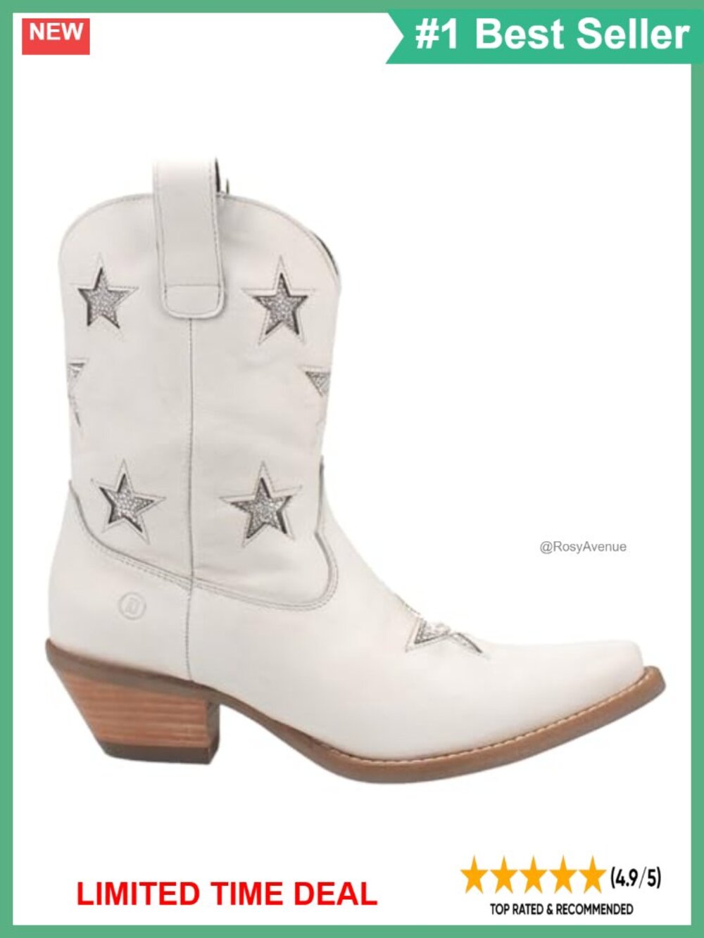 Star Struck Leather Western Ankle Bootie Almond Toe Pull On Cushioned Insole